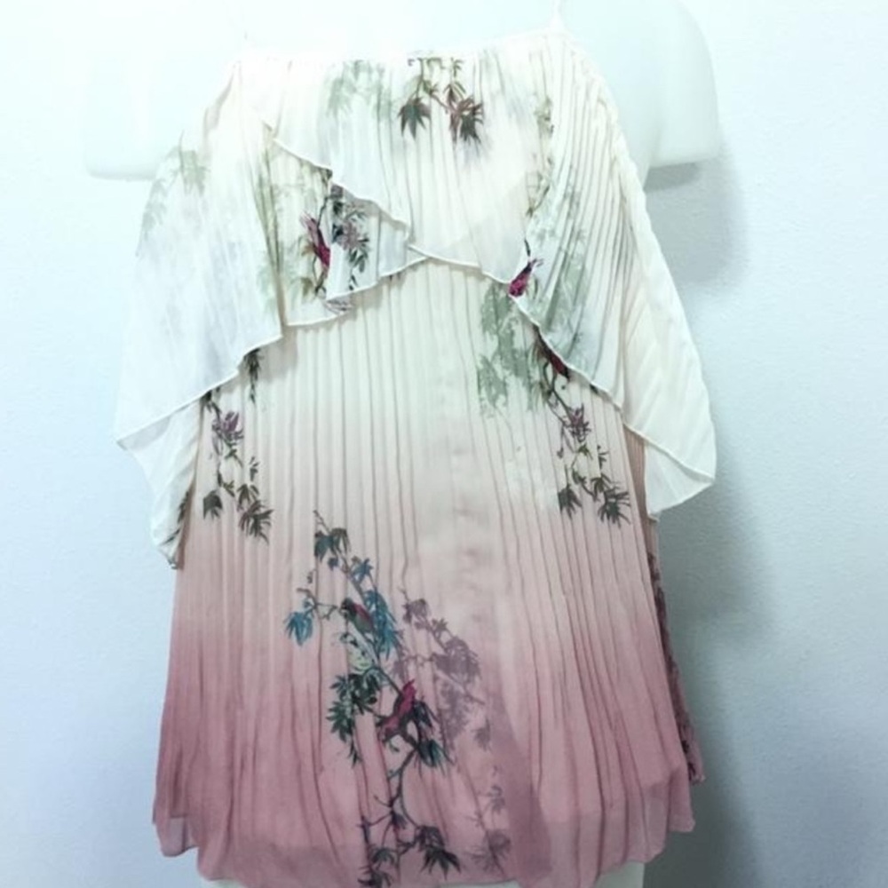 LC Lauren Conrad Pink and Cream Floral Blouse